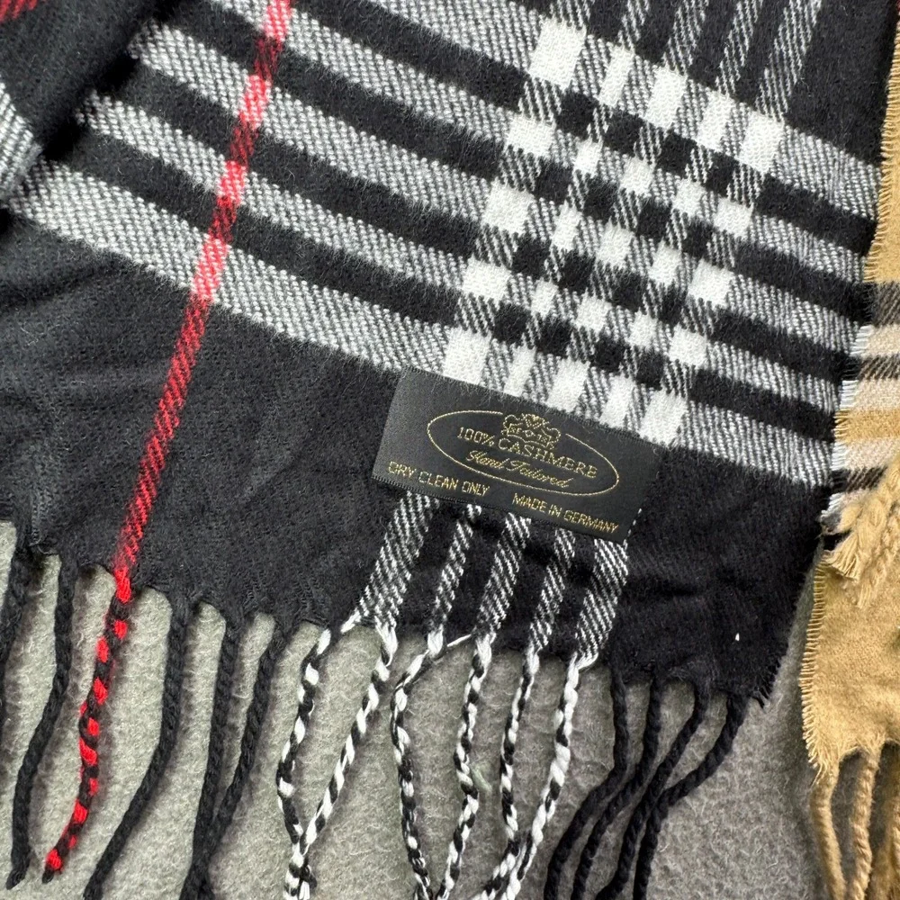 HGB Cashmere Scarves Unisex OS Lot Of 3 Plaid Made‎ Germany Fringe Neckwear Soft